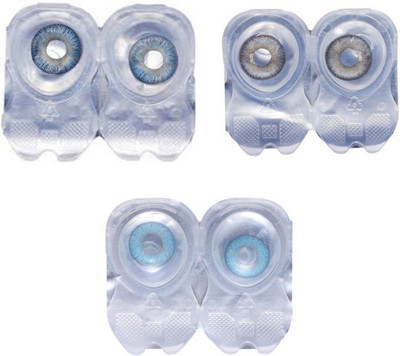 

Drr teleservices 3 pair Color contact Zero power Monthly Contact Lens(0, Sky blue, Dark blue, Grey, Pack of 3)