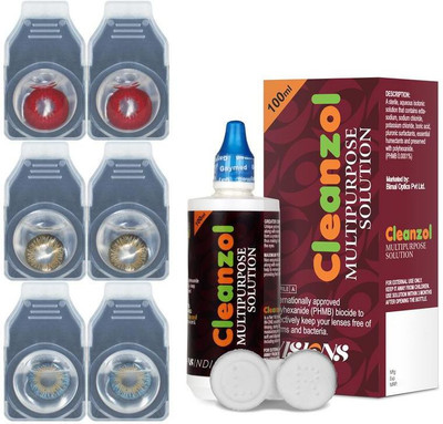

CleanZol Color Lenses With 100 ml Multipurpose Solution & Lens Case Monthly Contact Lens(-0.00, Blue-Pink-Purehazel, Pack of 6)