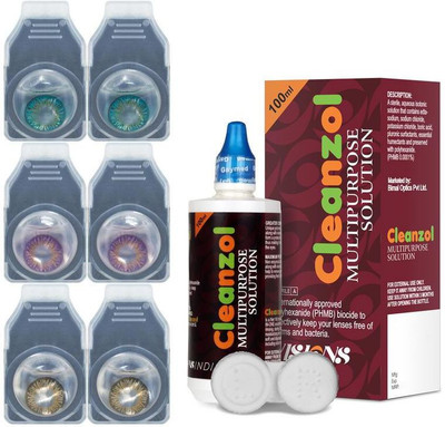 

CleanZol Color Lenses With 100 ml Multipurpose Solution & Lens Case Monthly Contact Lens(-0.00, Pink-Red-Turquoise, Pack of 6)