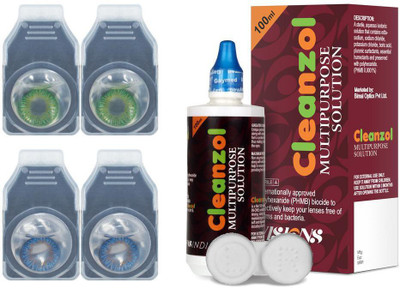 

CleanZol Color Lenses With 100 ml Multipurpose Solution & Lens Case Monthly Contact Lens(DarkBlue-Green, DarkBlue-Green, Pack of 4)