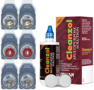 

CleanZol Color Lenses With 100 ml Multipurpose Solution & Lens Case Monthly Contact Lens(-0.00, Gray-Pink-Purehazel, Pack of 6)