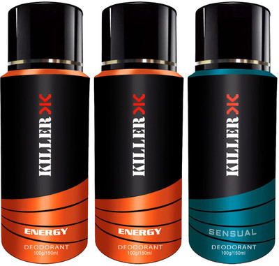 

Killer Energy, Energy and Sensual Deodorant 150ML Each (Pack of 3) For Men and Women Deodorant Spray Body Spray - For Men & Women(150 ml, Pack of 3)