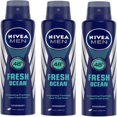 

Nivea MEN 48 HOURS FRESH OCEAN Deodorant Spray - For Men(150 ml, Pack of 3)