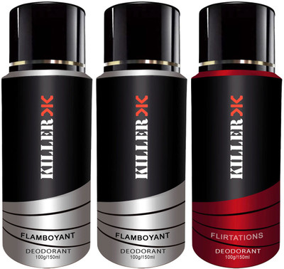 

Killer Flirtatious, Flamboyant and Flamboyant Deodorant 150ML Each (Pack of 3) For Men and Women Deodorant Spray Body Spray - For Men & Women(150 ml, Pack of 3)