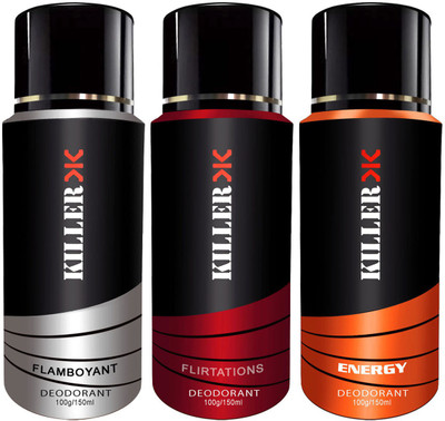 

Killer Flamboyant, Flirtatious and Energy Deodorant 150ML Each (Pack of 3) For Men and Women Deodorant Spray Body Spray - For Men & Women(150 ml, Pack of 3)