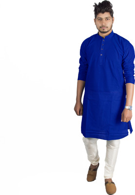 Full Stop Apparel Men Solid Straight Kurta(Blue)