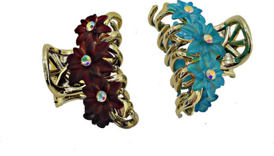 

Saaj Women Collection Flower Golden Hair Clutcher With Stone Hair Claw(Brown, Blue)
