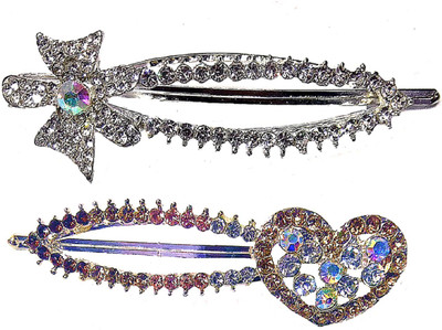 

Proplady Wedding Collection (Set of 2) Rhinestones & Zircons Stud Large Hair Clips, Hair Brooch for Girls & Women|Bridal Hair Accessories Hair Clip, Hair Pin, Bun Clip, Back Pin, Banana Clip, Hair Accessory Set(Silver)