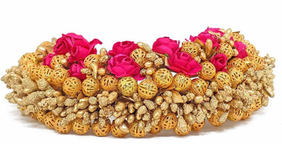 

MORGES Hair Bun Gajra For Women And Girls Festivals And Functions Wear Gift Items, Pack Of 1 Hair Accessory Set(Pink, Gold)