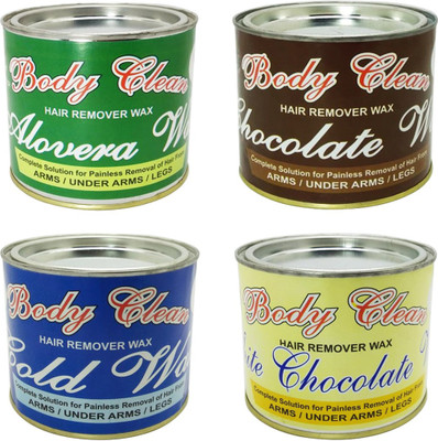 

Body Clean Aloevera, Chocolate, Cold & White Chocolate Wax (All Wax 600 ml) Wax(2400 ml, Set of 4)