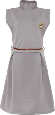 KIDLING Girls Midi/Knee Length Casual Dress(Grey, Sleeveless)