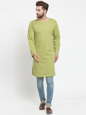 Purple State Men Solid Straight Kurta(Green)