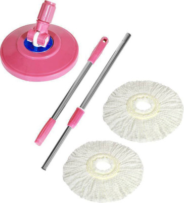ROBMOB ™Universal Magic Mop 360 Degree Rotating Mop stick , Mop Rod With 1 MicroFibre Refill Wet & Dry Mop  (Multicolor) String Mop(Pink)