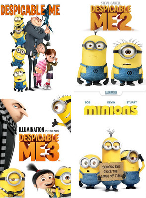 

Despicable Me , Despicable Me 2 , Despicable Me 3 , Minions ( catoon movies ) all 4 full movies in Hindi HD print it's durn data DVD play only in computer or laptop it's not original without poster(DVD Hindi)