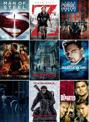 

Man of Steel , Inception , Prince of Persia: The Sands of Time , War for the Planet of the Apes , Insidious: The Last Key , World War Z , Shutter Island , The Departed , The Purge: Anarchy(DVD Hindi)