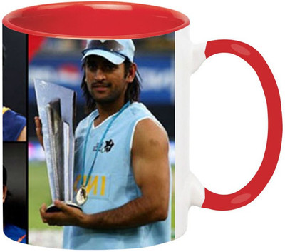 ARTBUG MS Dhoni -992-Red Ceramic Coffee Mug(350 ml)