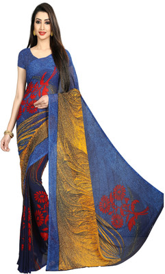 Anand SAREES Printed Daily Wear Georgette Saree(Blue)
