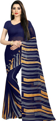 Anand Sarees Striped Daily Wear Georgette Saree(Dark Blue)