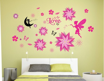 Day Decals 51 cm Dreamy Pink Flowers Blowing Self Adhesive Sticker(Pack of 1)