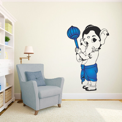 Impression Wall 48 cm Bal Ganesh with Gaddha Self Adhesive Sticker(Pack of 1)