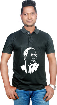 Gomars Printed Men Polo Neck Black T-Shirt