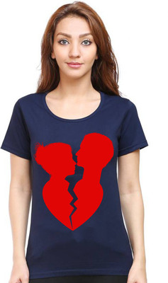 Aseria Graphic Print Women Round Neck Dark Blue T-Shirt