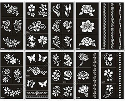 

ivana's Henna Tattoo Stencil (Set for 10) Women Girls Hand Finger Body Paint Temporary Tattoo(Hand, Body)