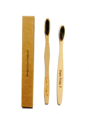 

State Pride-T Charcoal Bristles and Black Nylon Bristles Bamboo pack of 2 Medium Toothbrush(Pack of 2)