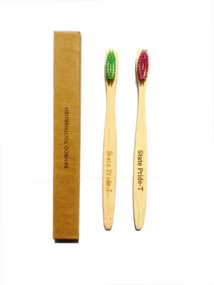 

State Pride-T Green-Purple Bamboo pack of 2 Medium Toothbrush(Pack of 2)