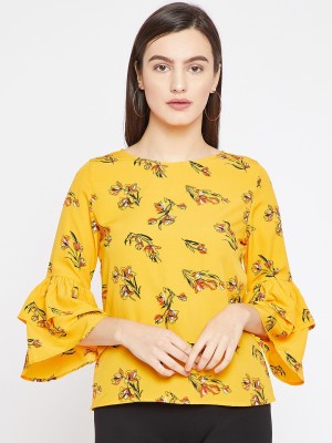 RARE Casual Bell Sleeve Printed Women Yellow Top