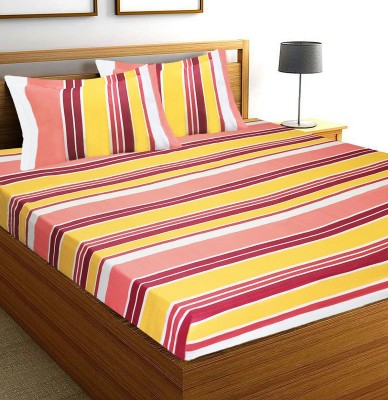 Flipkart SmartBuy 144 TC Cotton Double Striped Flat Bedsheet(Pack of 1, Red, Pink, Yellow)