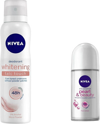 

Nivea Whitening Talc Touch Deodorant Spray & Pearl & Beauty Roll-On(Set of 3)