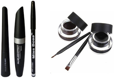 

Miss Boss gel eyeliner with brush 6.0 gm and makeup 3 in 1 combo (mascara, eyeliner, eyebrow pencil) combo(Set of 2)