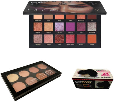 

Miss Boss gel eyeliner with brush 6.0 gm and huda desert dusk palette eyeshadow + kb concealer kit combo(Set of 3)