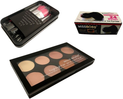 

Miss Boss gel eyeliner with brush 6.0 gm and kb concealer kit + hk makeup black brushes (pack of 7) combo(Set of 3)