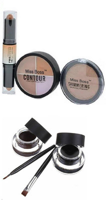 

Miss Boss gel eyeliner with brush 6.0 gm and kb face 3 in 1 contour kit Concealer combo(Set of 2)