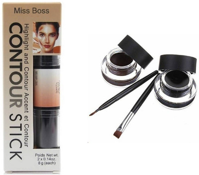 

Miss Boss gel eyeliner with brush 6.0 gm and kb face 2 in 1 contour stick Concealer combo(Set of 2)