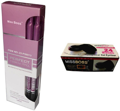 

Miss Boss gel eyeliner with brush 6.0 gm and mn perfect eyebrow pencils (pack of 12) combo(Set of 2)