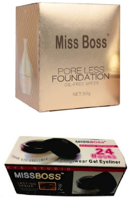 

Miss Boss gel eyeliner with brush 6.0 gm and Glam matki poreless oil free foundation 50 gm combo(Set of 2)