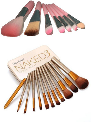 

Miss Boss naked golden brushes (pack of 12) and hk pink makeup brushes (pack of 7) combo(Set of 2)
