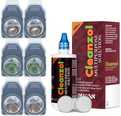 

CleanZol Color Lenses With 100 ml Multipurpose Solution & Lens Case Monthly Contact Lens(-0.00, DarkBrown-Green-Honey, Pack of 6)