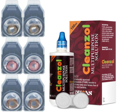 

CleanZol Color Lenses With 100 ml Multipurpose Solution & Lens Case Monthly Contact Lens(-0.00, DarkBrown-Honey-Pink, Pack of 6)