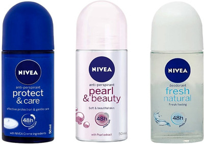 

Nivea Protect & Care , Pearl & Beauty & Fresh Natural Deodorant Roll-on - For Women(150 ml, Pack of 3)