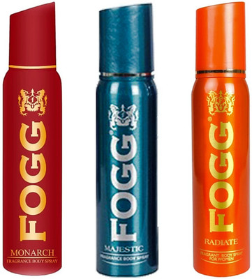 Fogg Monarch, Majestic & Radiate Perfume Body Spray - For Men & Women(450 ml, Pack of 3)