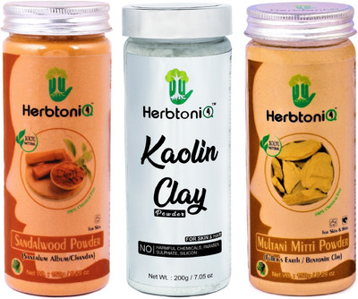 

HerbtoniQ 100% Natural Sandalwood Powder 150g Kaolin Clay Powder 200g Multani Mitti Powder 150g For Fairness Acne Pimples & Spots Face Pack(500 ml)
