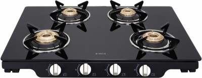 Elica Patio Ict 469 Blk Ai Glass, Stainless Steel Automatic Gas Stove(4 Burners)