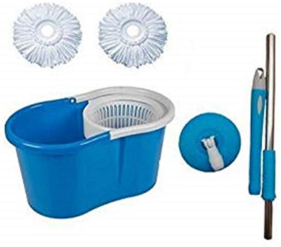 JSN 360Â° Spin Floor Cleaning Easy Magic Plastic Bucket Mop with Microfiber Heads Mop Set(Blue)