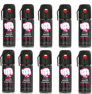 

Guardian Women Self Defence Pepper Spray for Safety/Protection, Compact Size with Clip | Max Protection - 45 shots | 55 ml | Pack of 10 Pepper Stream Spray