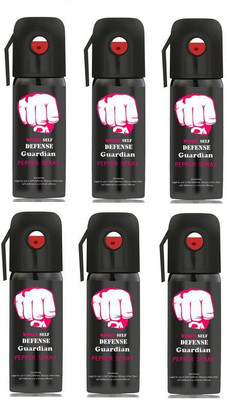 

Guardian Women Self Defence Pepper Spray for Safety/Protection, Compact Size with Clip | Max Protection - 45 shots | 55 ml | Pack of 6 Pepper Stream Spray