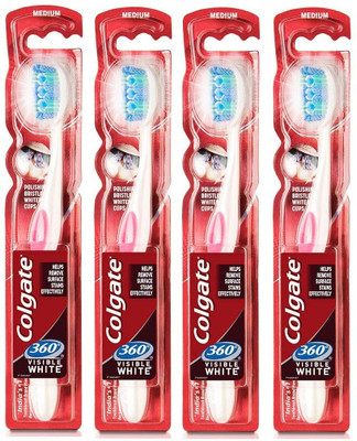 

Colgate 360* Visible White Cheek And Tounge Cleaner Medium Toothbrush(Pack of 4)